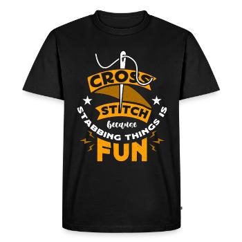 Point de croix parce que poignarder des choses, c’est coudre - T-shirt Premium bio Homme - noir - Devant - Nico (187cm)