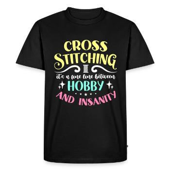 Le point de croix C’est une fine ligne entre la couture - T-shirt Premium bio Homme - noir - Devant - Nico (187cm)