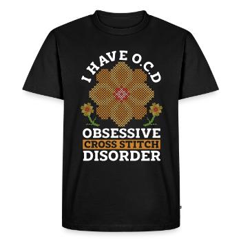Point de croix J’ai O.C.D Couture croisée obsessionnelle - T-shirt Premium bio Homme - noir - Devant - Nico (187cm)