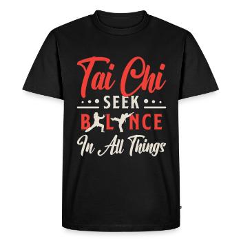 Le Tai Chi cherche l’équilibre dans tout ce qui concerne la méditation - T-shirt Premium bio Homme - noir - Devant - Nico (187cm)