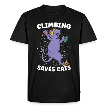 Rock Climbing Saves Cats Loves Mountain Climbing - Men's Premium Organic T-Shirt - black - Front - Nico (187cm)