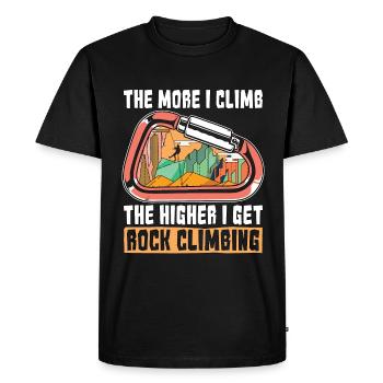 Escalade Plus je grimpe Le rocher le plus haut - T-shirt Premium bio Homme - noir - Devant - Nico (187cm)
