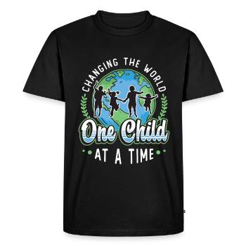 Childcare Worker Changing The World One Caretaker - Men's Premium Organic T-Shirt - black - Front - Nico (187cm)