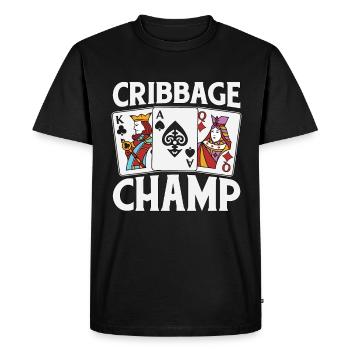 Cribbage Champ Loves Playing Cards Tournament - Men's Premium Organic T-Shirt - black - Front - Nico (187cm)