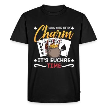 Euchre Bring Your Lucky Charm It's Board Game - Men's Premium Organic T-Shirt - black - Front - Nico (187cm)