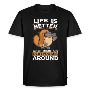Platypus Life Is Better When There Living Fossil - Men's Premium Organic T-Shirt - black - Front - Nico (187cm)