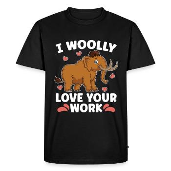 Mammouth laineux J’aime ton travail Préhistorique - T-shirt Premium bio Homme - noir - Devant - Nico (187cm)