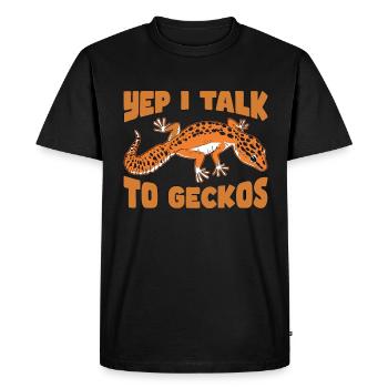 Gecko léopard Oui, je parle à l’amoureux des animaux Geckos - T-shirt Premium bio Homme - noir - Devant - Nico (187cm)