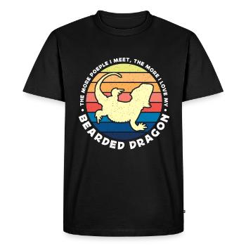 Dragon barbu Plus je rencontre de gens Lézard rétro - T-shirt Premium bio Homme - noir - Devant - Nico (187cm)