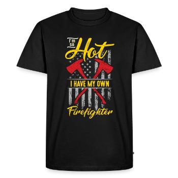 Chef pompier J’ai tellement chaud que j’ai mon propre pompier - T-shirt Premium bio Homme - noir - Devant - Nico (187cm)