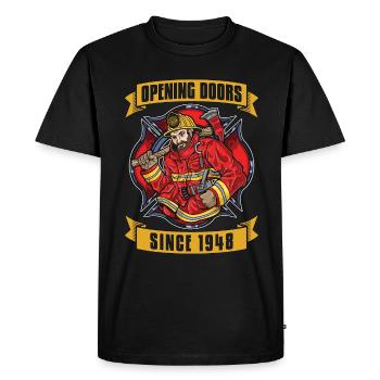 Le chef pompier ouvre ses portes depuis 1948 Pompier - T-shirt Premium bio Homme - noir - Devant - Nico (187cm)