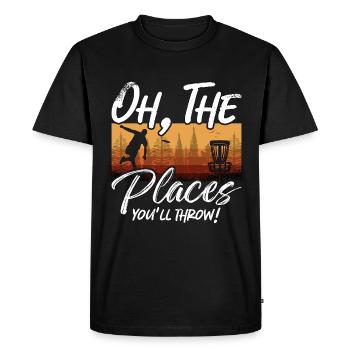 Flying Disc Oh The Places You'll Throw Disc Golf - Men's Premium Organic T-Shirt - black - Front - Nico (187cm)