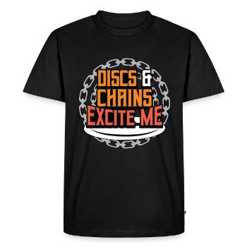 Flying Discs And Chains Excite Me Frisbee Golf - Men's Premium Organic T-Shirt - black - Front - Nico (187cm)