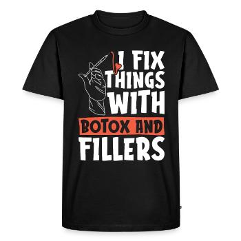 Esthéticienne Je répare les choses avec le Botox et les soins de la peau - T-shirt Premium bio Homme - noir - Devant - Nico (187cm)