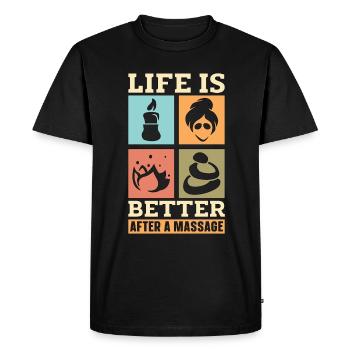 La vie du massothérapeute est meilleure après la réflexologie - T-shirt Premium bio Homme - noir - Devant - Nico (187cm)