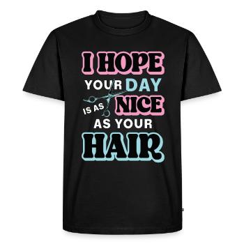 Coiffeur J’espère que votre journée est aussi belle coupe de cheveux - T-shirt Premium bio Homme - noir - Devant - Nico (187cm)