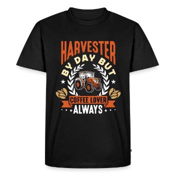 Harvester By Day But Coffee Lover Always Farming - Men's Premium Organic T-Shirt - black - Front - Nico (187cm)