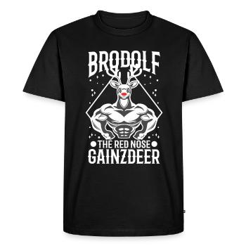 Brodolf The Red Nose Gainzdeer - Men's Premium Organic T-Shirt - black - Front - Nico (187cm)