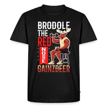 Brodolf The Red Nose Gainzdeer - Men's Premium Organic T-Shirt - black - Front - Nico (187cm)