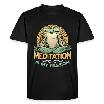 La méditation est ma passion, l’exercice de yoga, l’amoureux des grenouilles - T-shirt Premium bio Homme - noir - Devant - Nico (187cm)