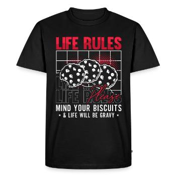 Biscuits et sauce Règles de vie s’il vous plaît amateur de sauce - T-shirt Premium bio Homme - noir - Devant - Nico (187cm)