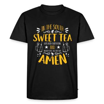 Thé sucré dans le sud Le thé sucré passe au thé à bulles - T-shirt Premium bio Homme - noir - Devant - Nico (187cm)