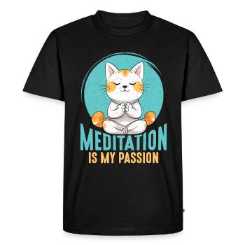 Meditation Is My Passion Relaxation Cat Lover - Men's Premium Organic T-Shirt - black - Front - Nico (187cm)