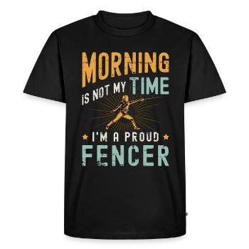 Le matin de l’escrimeur n’est pas mon heure, je suis un combattant à l’épée - T-shirt Premium bio Homme - noir - Devant - Nico (187cm)