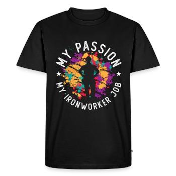 Monteur de charpentes métalliques Ma passion Mon métier de ferronnier d’acier Métallurgie - T-shirt Premium bio Homme - noir - Devant - Nico (187cm)