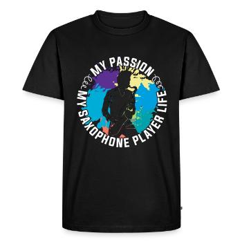 Saxophoniste Ma Passion Mon Instrument à Vent - T-shirt Premium bio Homme - noir - Devant - Nico (187cm)