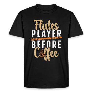 Joueur de flûtes avant café flûtiste amateur de café - T-shirt Premium bio Homme - noir - Devant - Nico (187cm)