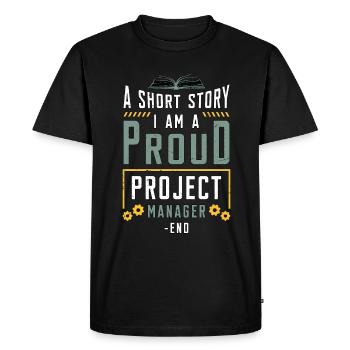 Chef de projet Une petite histoire Je suis un chef d’équipe - T-shirt Premium bio Homme - noir - Devant - Nico (187cm)
