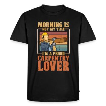 Menuiserie amateur Le matin n’est pas mon heure de menuiserie - T-shirt Premium bio Homme - noir - Devant - Nico (187cm)