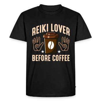 Amateur de Reiki Avant le Café Méditation Amateur de café - T-shirt Premium bio Homme - noir - Devant - Nico (187cm)