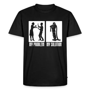 Chef pompier Mon problème Mon pictogramme Papa Maman - T-shirt Premium bio Homme - noir - Devant - Nico (187cm)