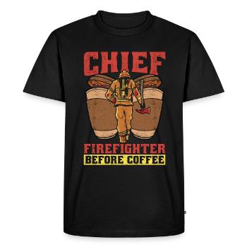 Chef pompier avant pompier amateur de café - T-shirt Premium bio Homme - noir - Devant - Nico (187cm)