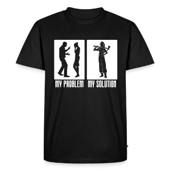 Chef pompier Mon problème Mon pictogramme Papa Maman - T-shirt Premium bio Homme - noir - Devant - Nico (187cm)