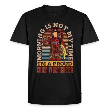 Chef pompier Le matin n’est pas mon heure pompier - T-shirt Premium bio Homme - noir - Devant - Nico (187cm)