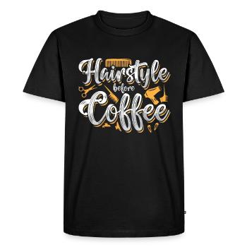 Hairstyle Before Coffee Hairdresser Coffee Lover - Men's Premium Organic T-Shirt - black - Front - Nico (187cm)