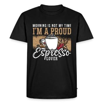 Amateur d’espresso Le matin n’est pas mon heure Amateur de café - T-shirt Premium bio Homme - noir - Devant - Nico (187cm)