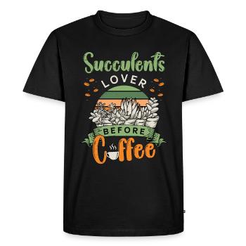 Succulents Lover Before Potted Plant Coffee Lover - Men's Premium Organic T-Shirt - black - Front - Nico (187cm)