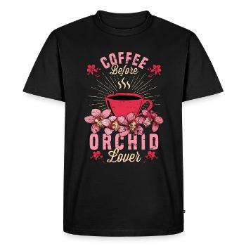 Orchid Lover Coffee Before Gardening Coffee Lover - Men's Premium Organic T-Shirt - black - Front - Nico (187cm)