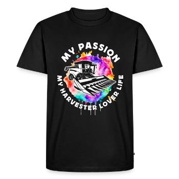 Amateur de moissonneuses-batteuses Ma passion Ma moissonneuse-batteuse Agriculteur - T-shirt Premium bio Homme - noir - Devant - Nico (187cm)