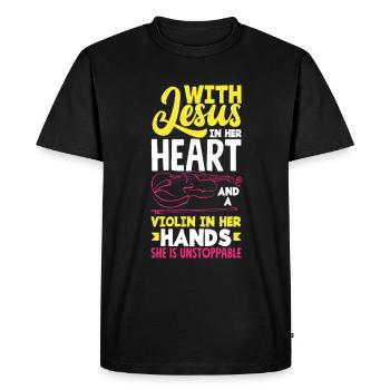 Violon Violon Violoniste Joueur de violon - T-shirt Premium bio Homme - noir - Devant - Nico (187cm)