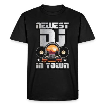 Disc Jockey Le nouveau DJ de la ville aime les disques vinyles - T-shirt Premium bio Homme - noir - Devant - Nico (187cm)
