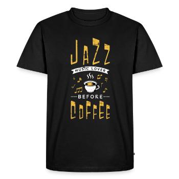 Amateur de musique jazz avant d’être amateur de café saxophoniste - T-shirt Premium bio Homme - noir - Devant - Nico (187cm)