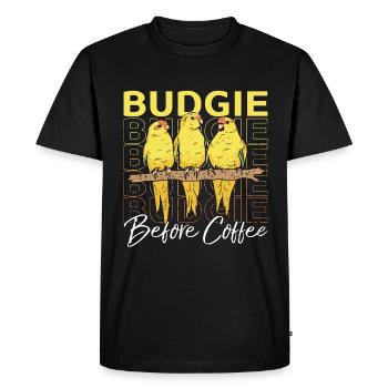 Perruche avant le café Propriétaire de perruche Amateur de café - T-shirt Premium bio Homme - noir - Devant - Nico (187cm)
