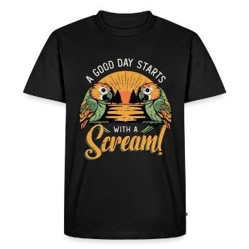 Conure Une bonne journée commence Oiseau de compagnie Conure Amoureux - T-shirt Premium bio Homme - noir - Devant - Nico (187cm)