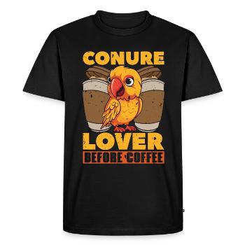 Amoureux de la conure avant le café Oiseau de compagnie amateur de café - T-shirt Premium bio Homme - noir - Devant - Nico (187cm)