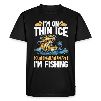 Pêche sur glace, je suis sur de la glace mince, mais salut les pêcheurs sur glace - T-shirt Premium bio Homme - noir - Devant - Nico (187cm)